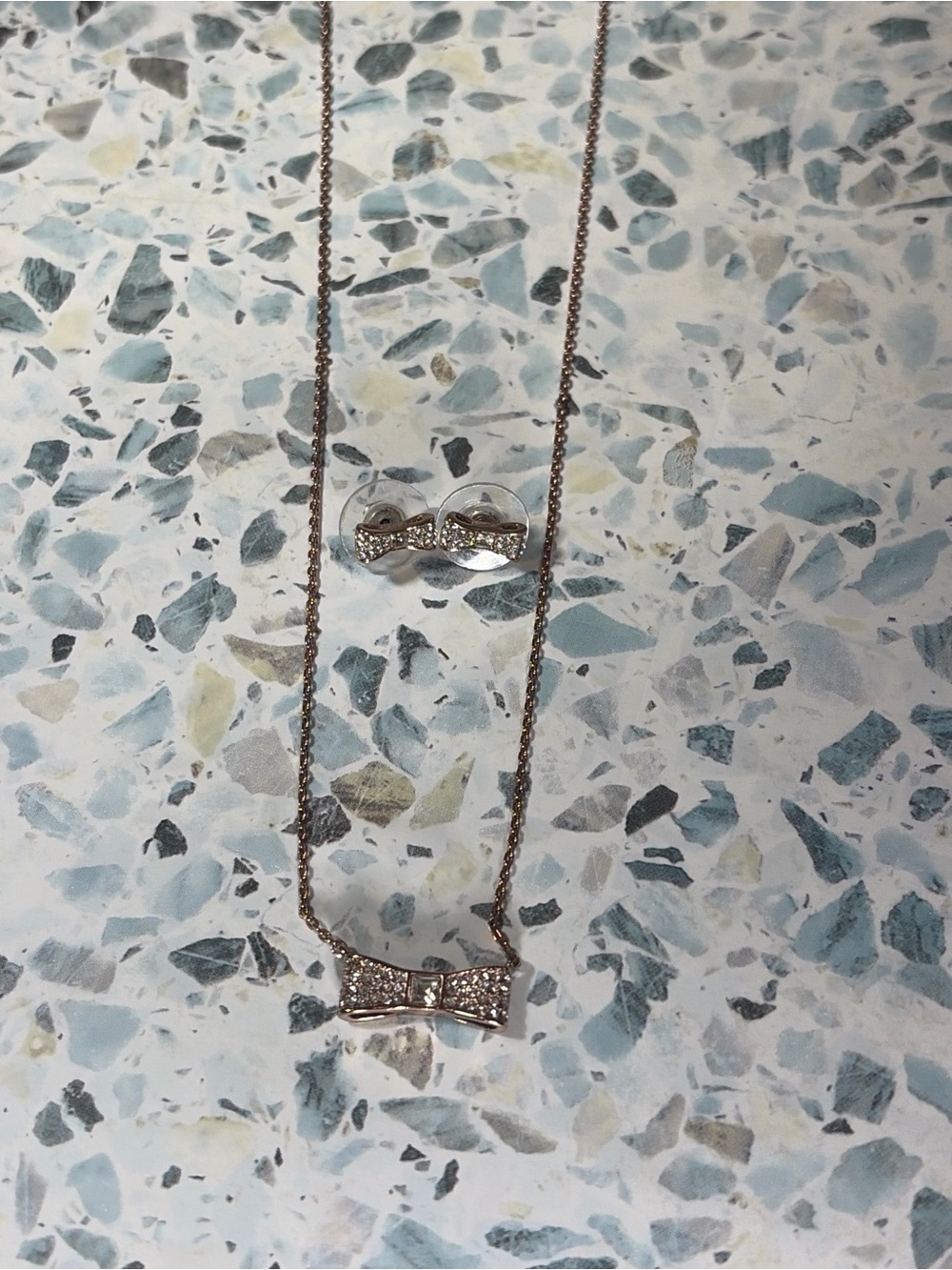 Kate Spade New York Rose Gold Crystal Bow Necklace & Stud Earrings Set - Picture 2 of 5